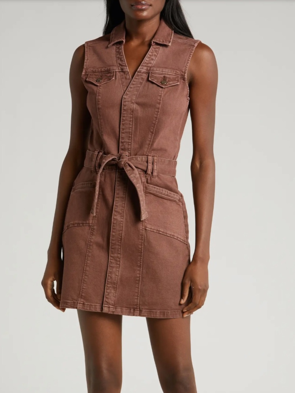 New Paige Brown Keller Sleeveless Denim Belted  Shirt Dress Size 00